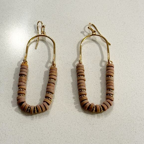 Wooden Disc Beaded Oval Arch Cutout Drop Earrings - Picture 7 of 7